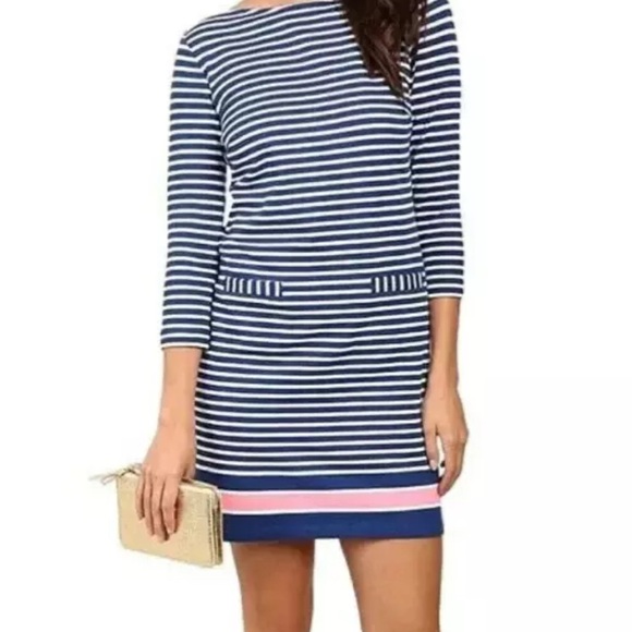 Lilly Pulitzer Striped Navy and Pink Dress sz XS Euc 008 - Picture 1 of 8